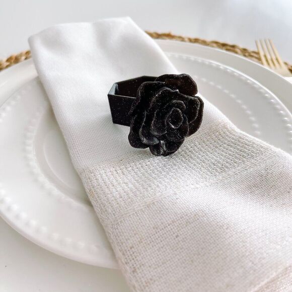 Elegant Rose Napkin Rings – Glitter Black Handmade - Wedding Party Event Planner - Picture 9 of 13